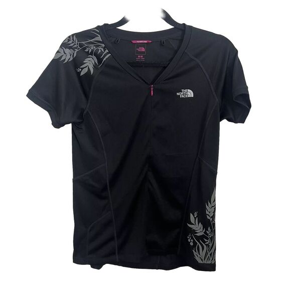 The North Face Sidewinder Cycling Jersey Size M Black‎ With Pink Floral - Picture 1 of 11